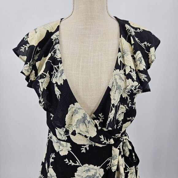 Free People French Quarter Wrap Dress In Black Women's XS NEW Floral Boho Hippie - Picture 4 of 12